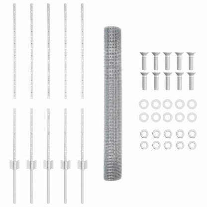 Zaun mit Pfosten Silber 1 x 10 m Stahl