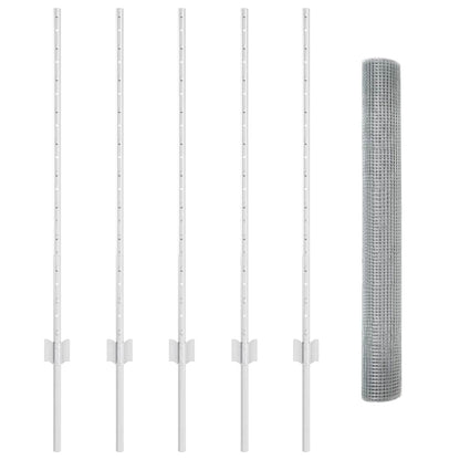 Zaun mit Pfosten Silber 1 x 10 m Stahl