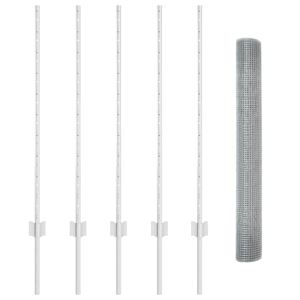 Zaun mit Pfosten Silber 1 x 10 m Stahl