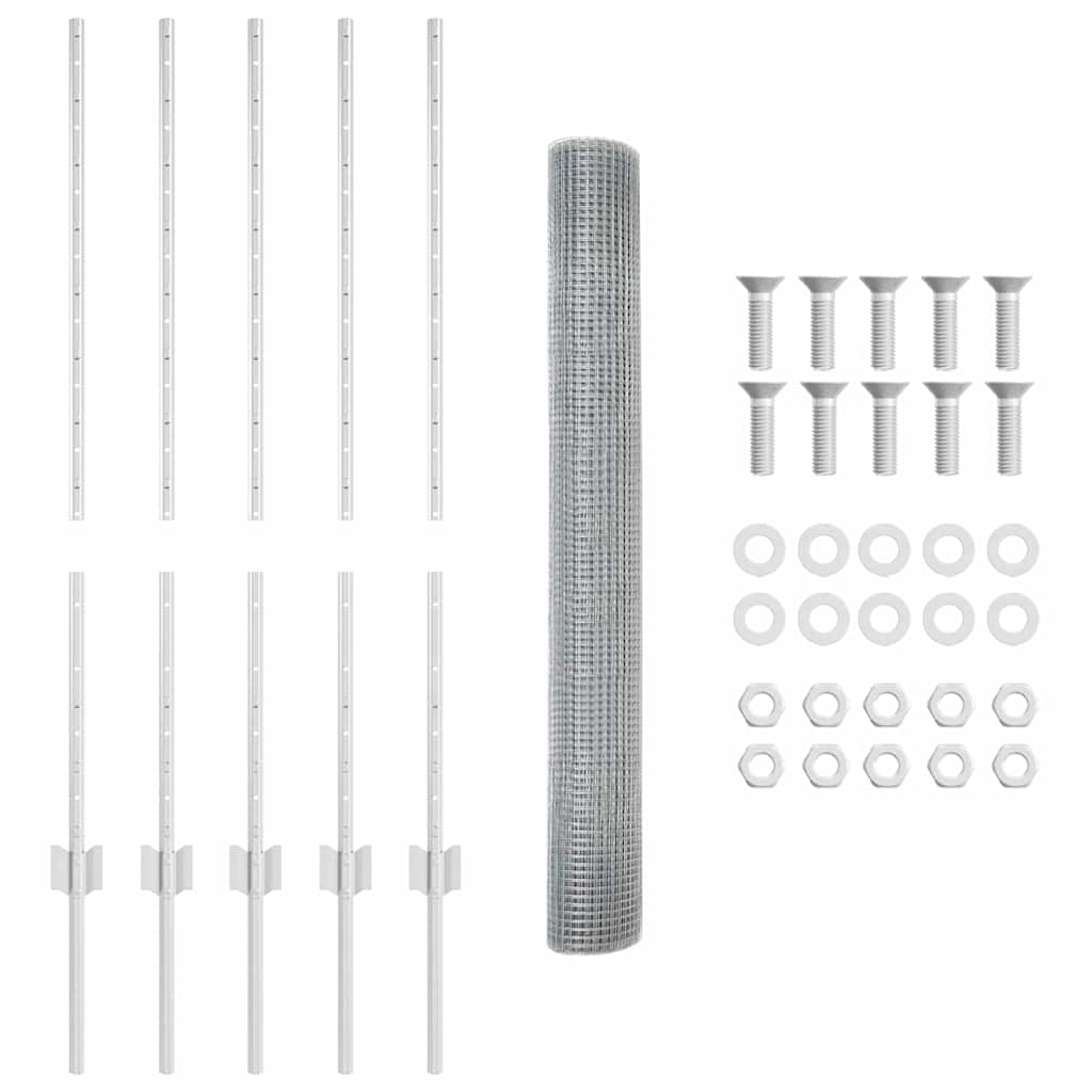 Zaun mit Pfosten Silber 1 x 10 m Stahl