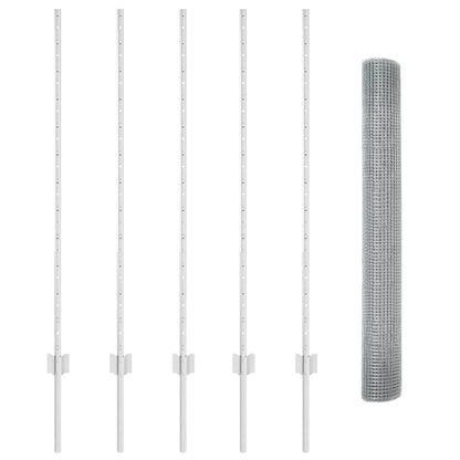 Zaun mit Pfosten Silber 1,2 x 10 m Stahl