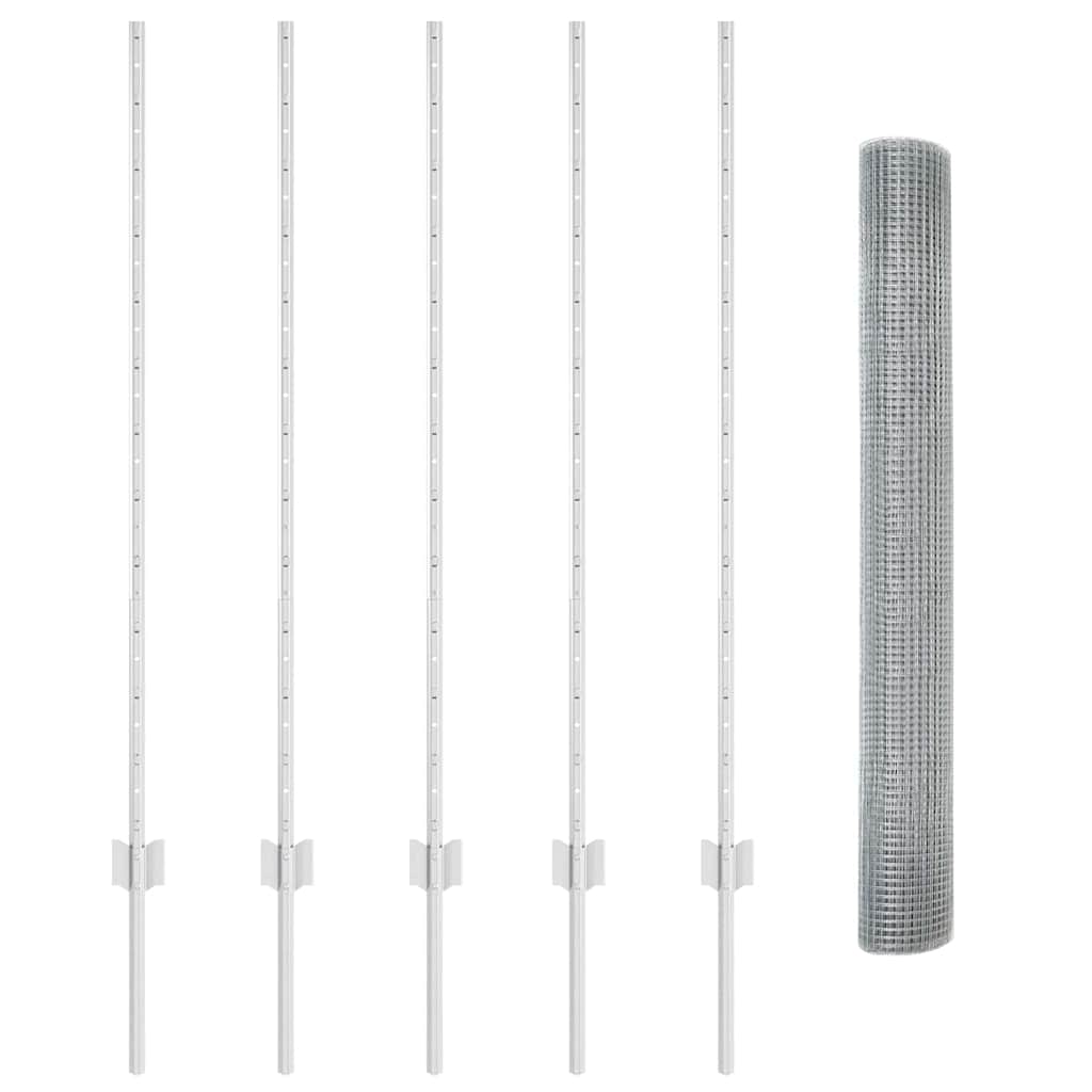 vidaXL Zaun mit Pfosten Silber 1,2 x 10 m Stahl