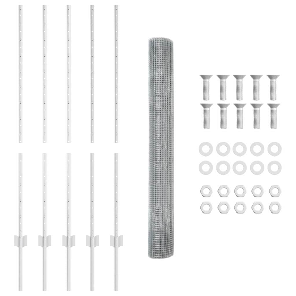 vidaXL Zaun mit Pfosten Silber 1,2 x 10 m Stahl