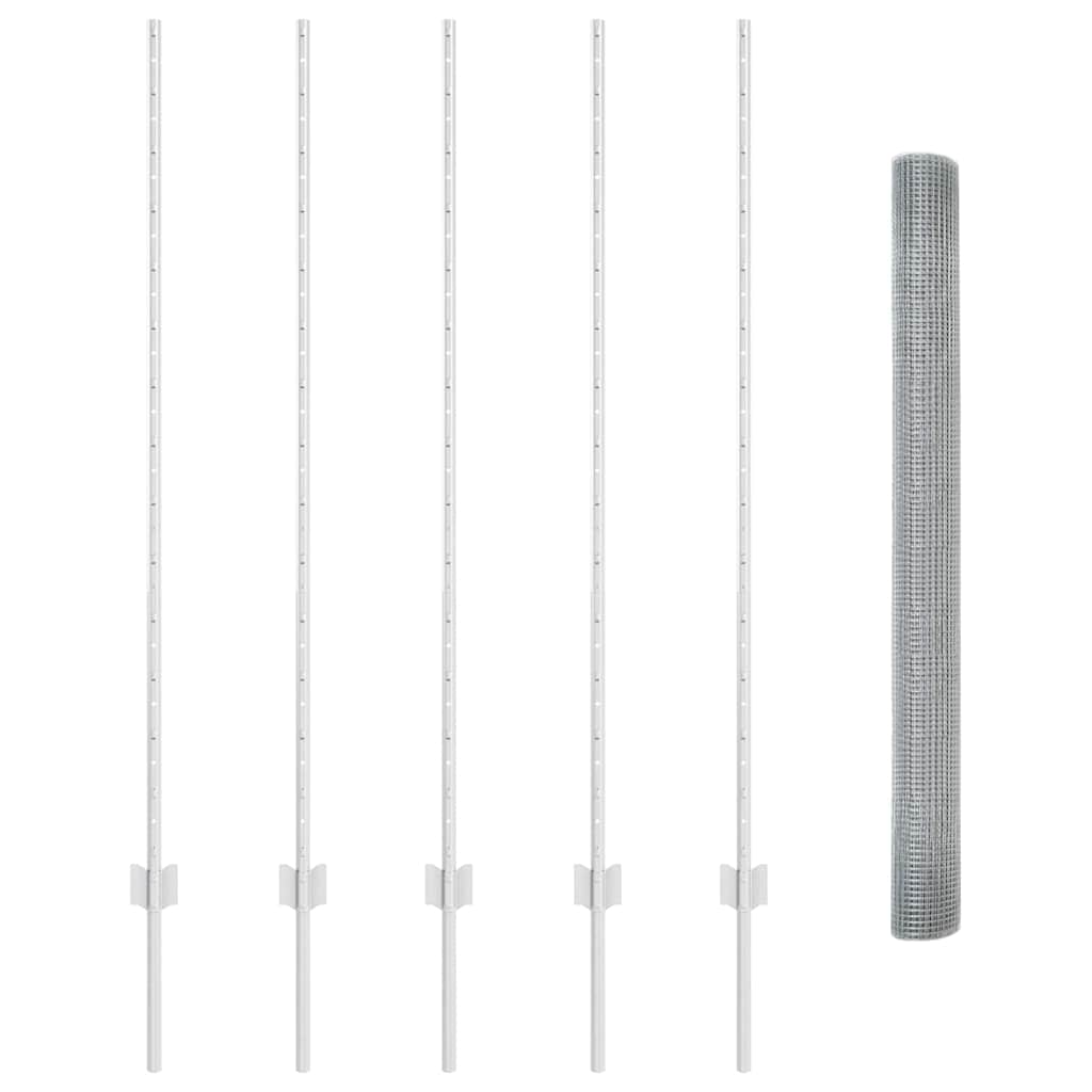 vidaXL Zaun mit Pfosten Silber 1,4 x 10 m Stahl