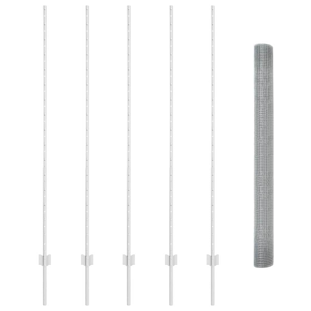 Zaun mit Pfosten Silber 1,6 x 10 m Stahl