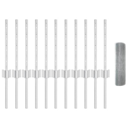 Zaun mit Pfosten Silber 0,4 x 25 m Stahl