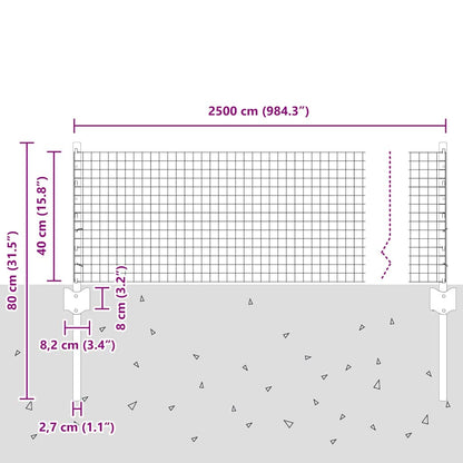 Zaun mit Pfosten Silber 0,4 x 25 m Stahl
