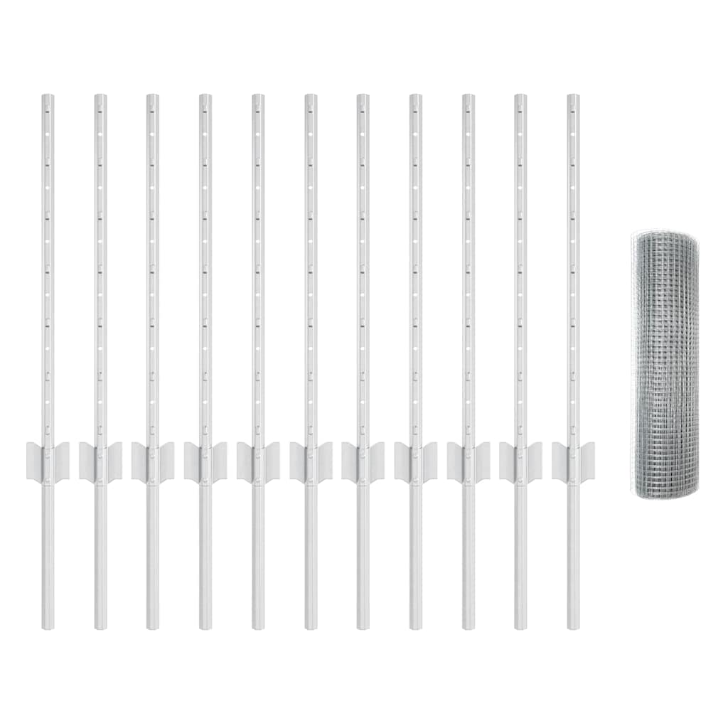 vidaXL Zaun mit Pfosten Silber 0,6 x 25 m Stahl