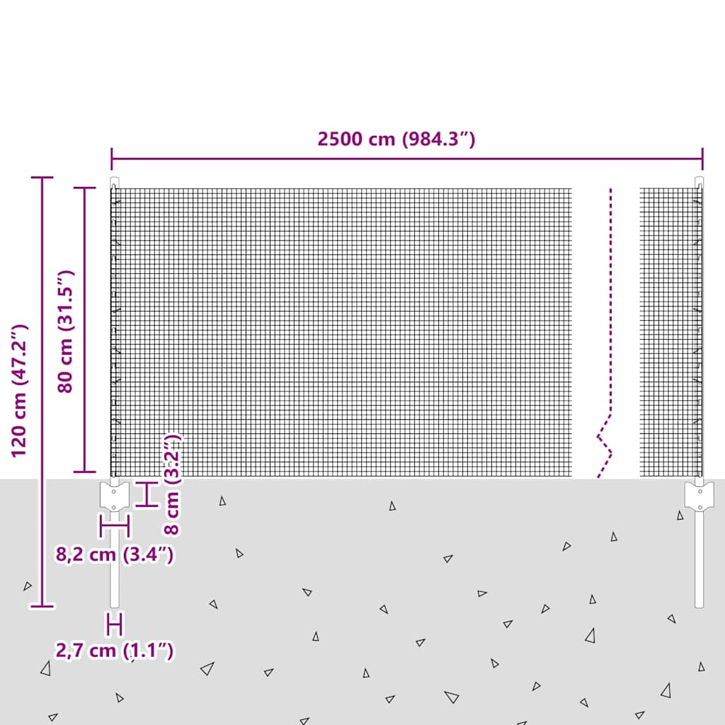 Zaun mit Pfosten Silber 0,8 x 25 m Stahl