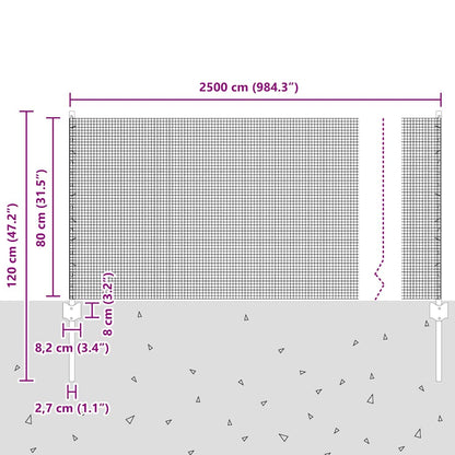Zaun mit Pfosten Silber 0,8 x 25 m Stahl