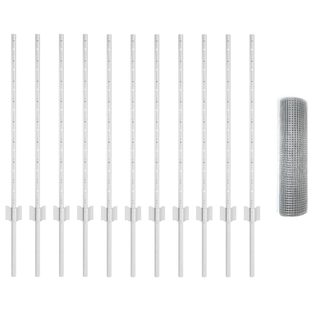 vidaXL Zaun mit Pfosten Silber 0,8 x 25 m Stahl