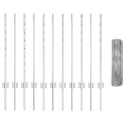 vidaXL Zaun mit Pfosten Silber 0,8 x 25 m Stahl