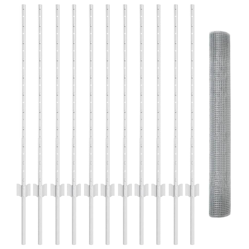 Zaun mit Pfosten Silber 1 x 25 m Stahl