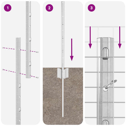 Zaun mit Pfosten Silber 1 x 25 m Stahl