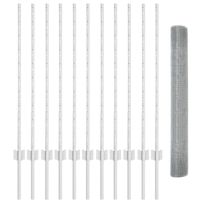 vidaXL Zaun mit Pfosten Silber 1 x 25 m Stahl