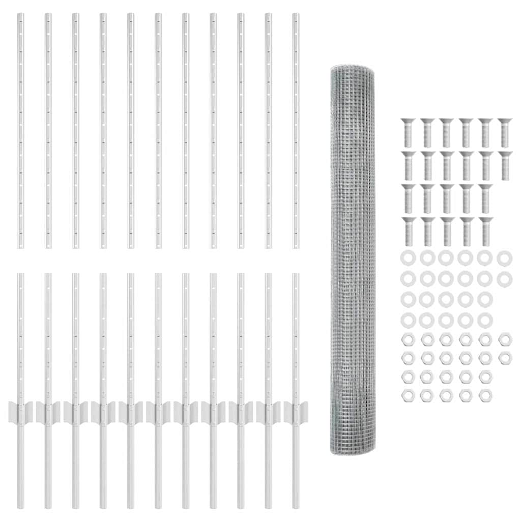 vidaXL Zaun mit Pfosten Silber 1 x 25 m Stahl