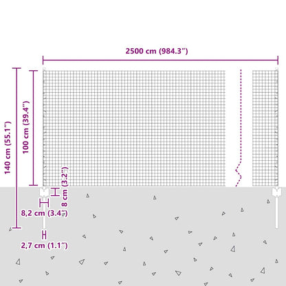 vidaXL Zaun mit Pfosten Silber 1 x 25 m Stahl