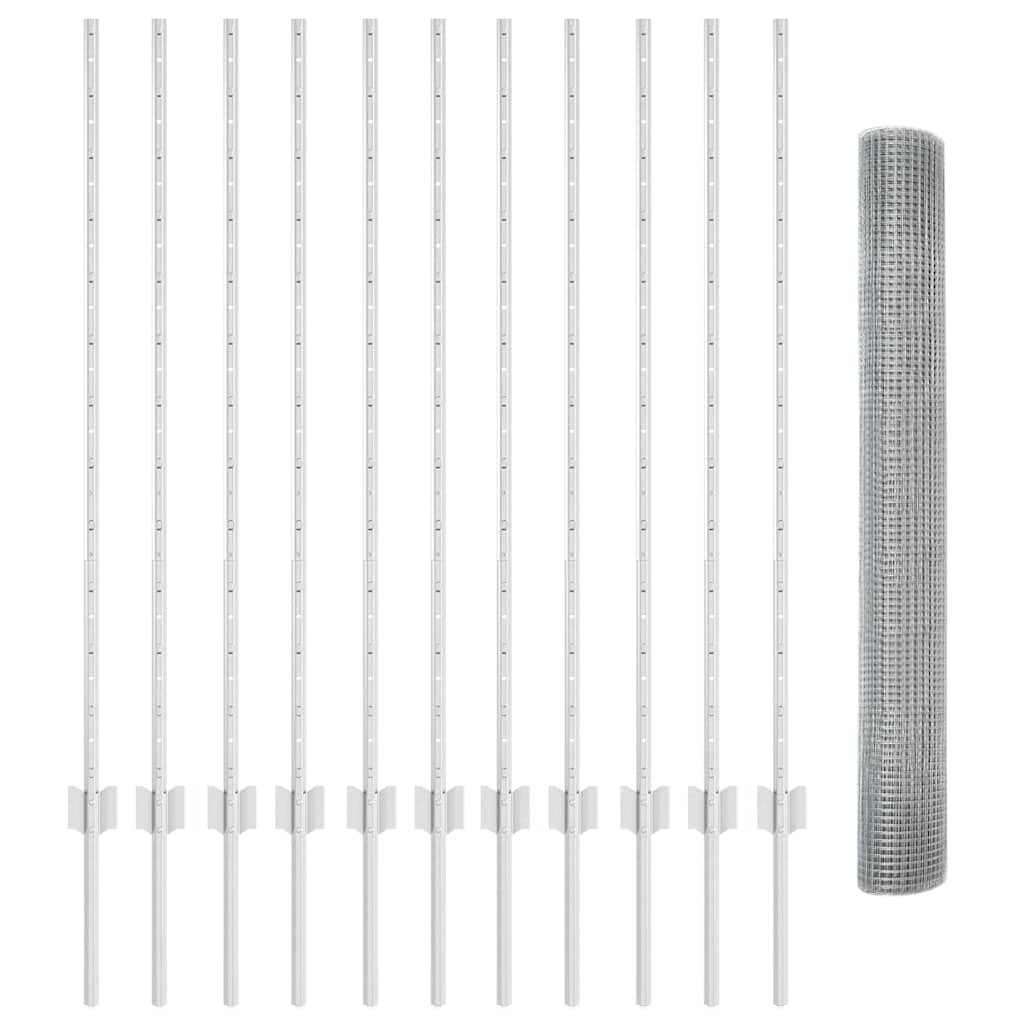 Zaun mit Pfosten Silber 1,2 x 25 m Stahl