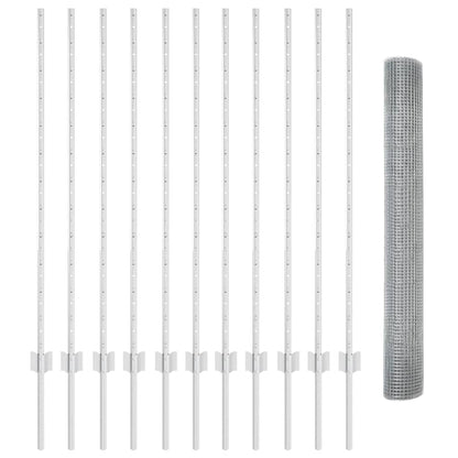 Zaun mit Pfosten Silber 1,2 x 25 m Stahl