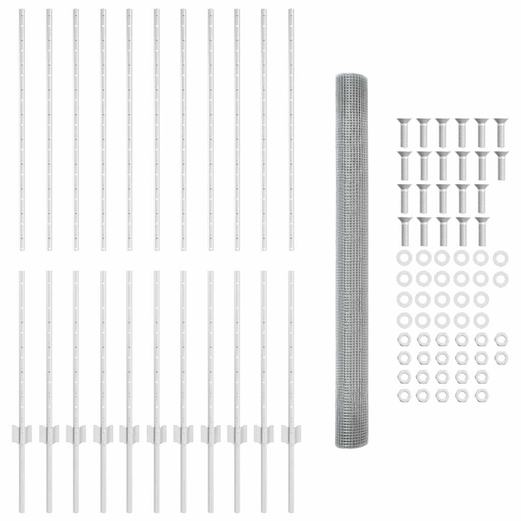 vidaXL Zaun mit Pfosten Silber 1,4 x 25 m Stahl