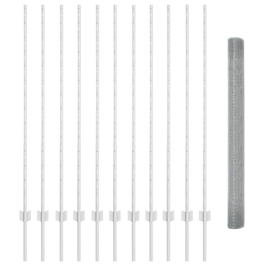 Zaun mit Pfosten Silber 1,4 x 25 m Stahl