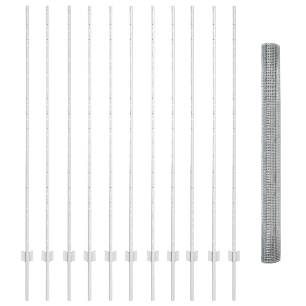 vidaXL Zaun mit Pfosten Silber 1.6 x 25 m Stahl