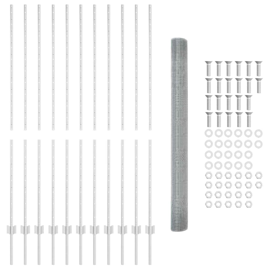 vidaXL Zaun mit Pfosten Silber 1.6 x 25 m Stahl