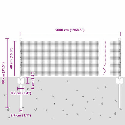 vidaXL Zaun mit Pfosten Silber 0,4 x 50 m Stahl