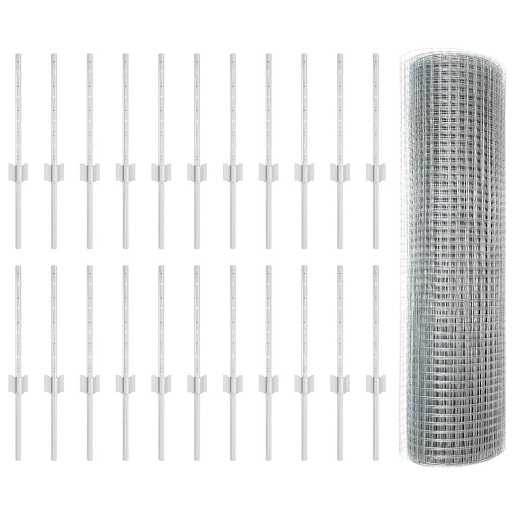 vidaXL Zaun mit Pfosten Silber 0,4 x 50 m Stahl