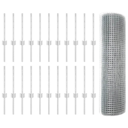 vidaXL Zaun mit Pfosten Silber 0,4 x 50 m Stahl