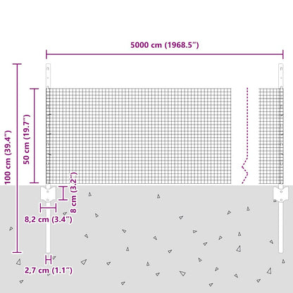 vidaXL Zaun mit Pfosten Silber 0,5 x 50 m Stahl