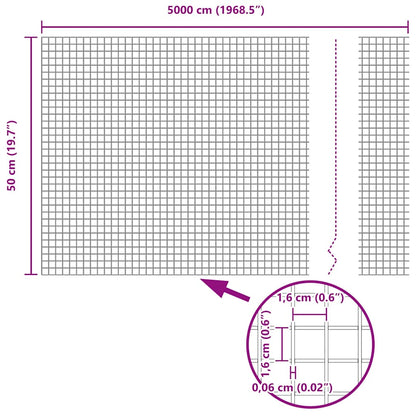 vidaXL Zaun mit Pfosten Silber 0,5 x 50 m Stahl