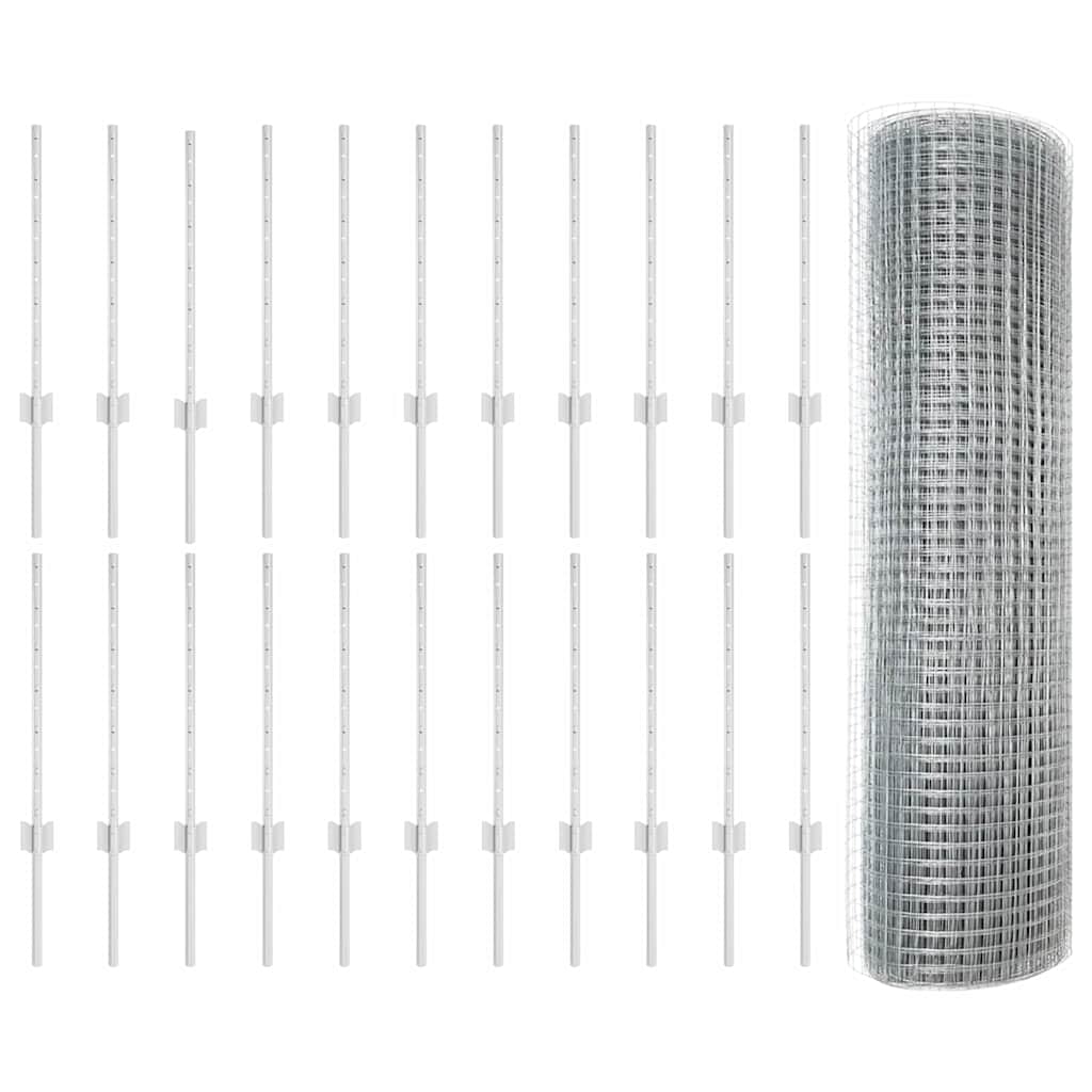 vidaXL Zaun mit Pfosten Silber 0,5 x 50 m Stahl