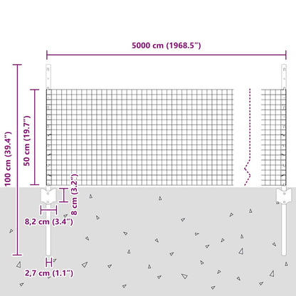 Zaun mit Pfosten Silber 0,5 x 50 m Stahl
