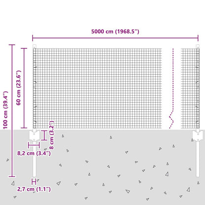 vidaXL Zaun mit Pfosten Silber 0,6 x 50 m Stahl
