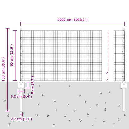 Zaun mit Pfosten Silber 0,6 x 50 m Stahl