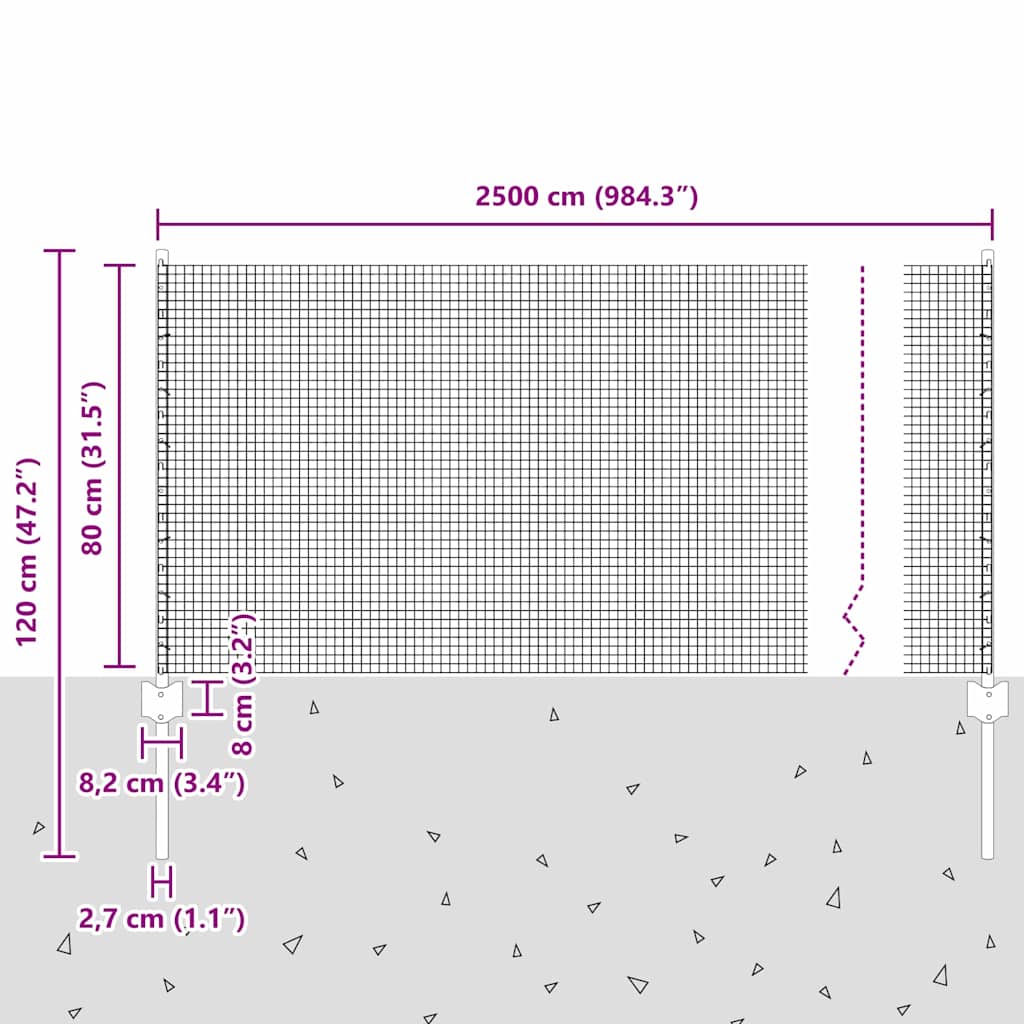 Zaun mit Pfosten Silber 0,8 x 50 m Stahl