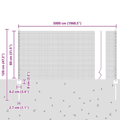 Zaun mit Pfosten Silber 0,8 x 50 m Stahl