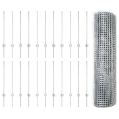 vidaXL Zaun mit Pfosten Silber 0,8 x 50 m Stahl