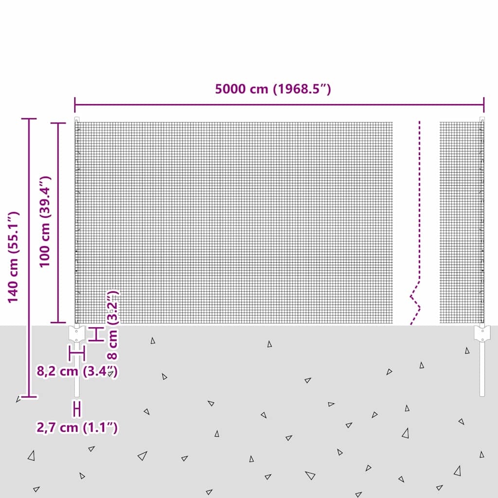 vidaXL Zaun mit Pfosten Silber 1 x 50 m Stahl