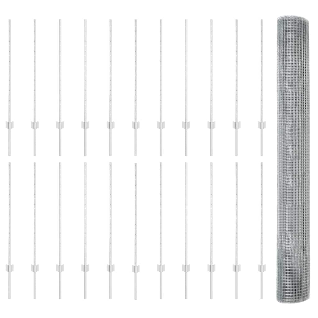 vidaXL Zaun mit Pfosten Silber 1 x 50 m Stahl