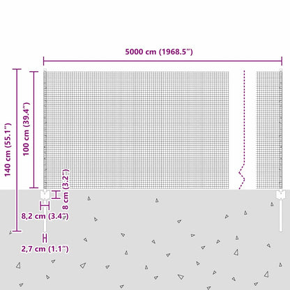 vidaXL Zaun mit Pfosten Silber 1 x 50 m Stahl