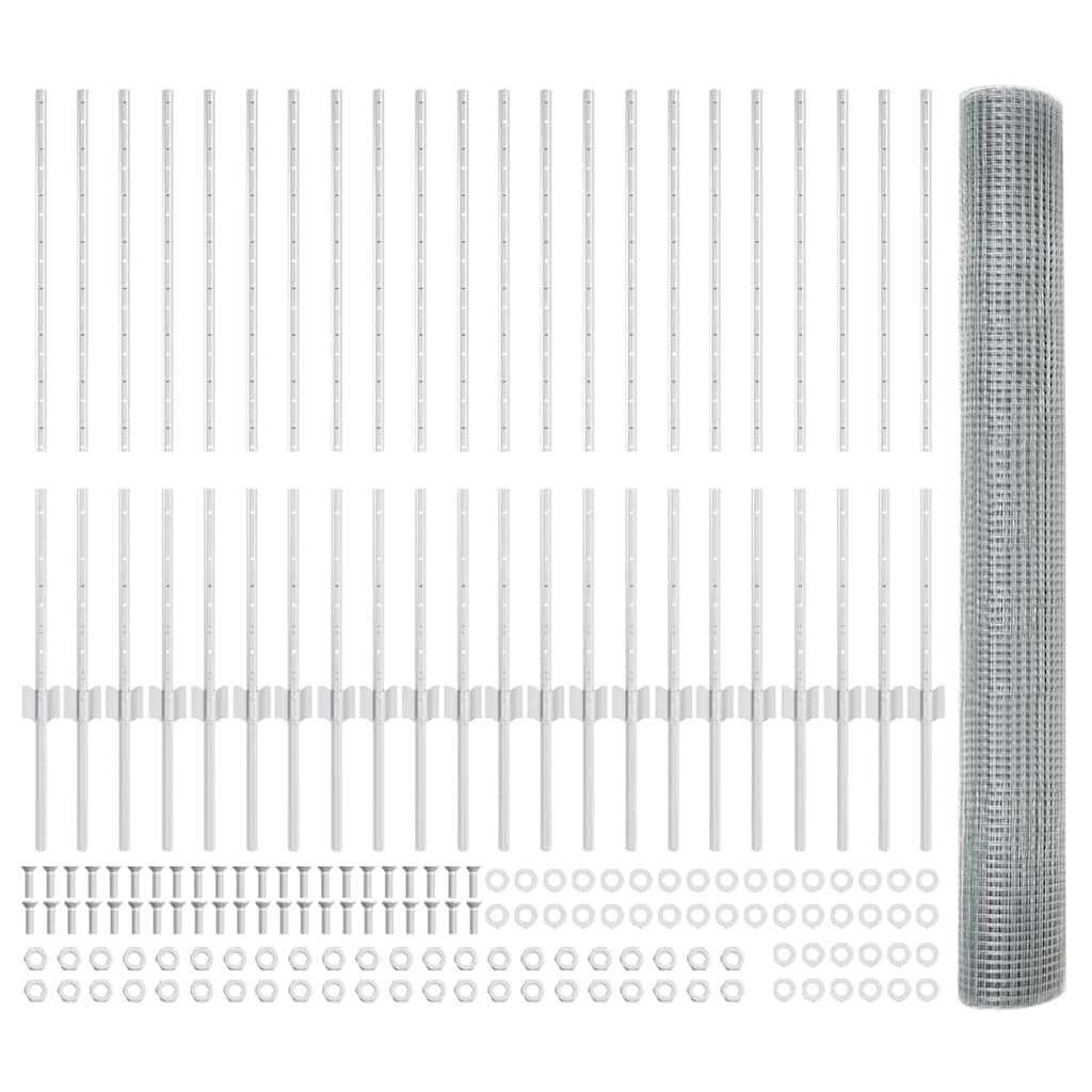 Zaun mit Pfosten Silber 1 x 50 m Stahl