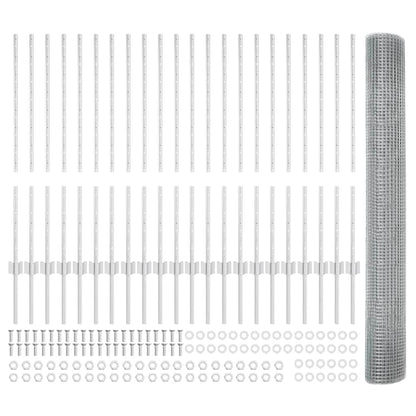 Zaun mit Pfosten Silber 1 x 50 m Stahl