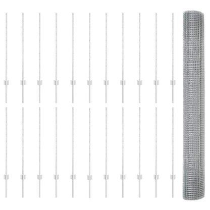 Zaun mit Pfosten Silber 1 x 50 m Stahl