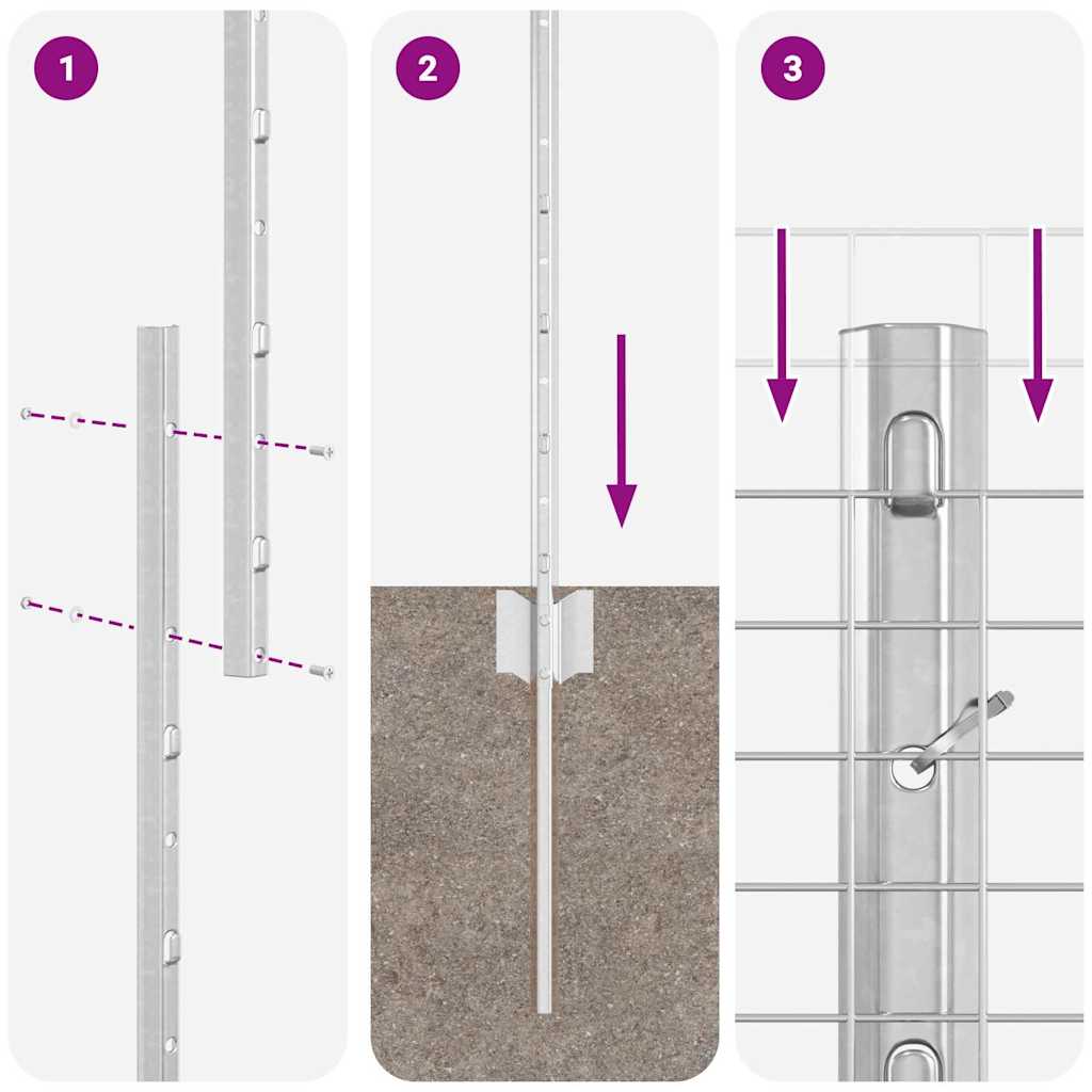 Zaun mit Pfosten Silber 1 x 50 m Stahl