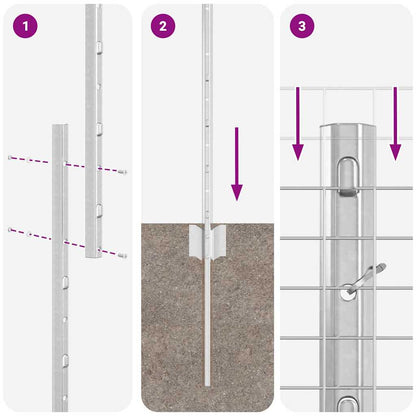 Zaun mit Pfosten Silber 1 x 50 m Stahl