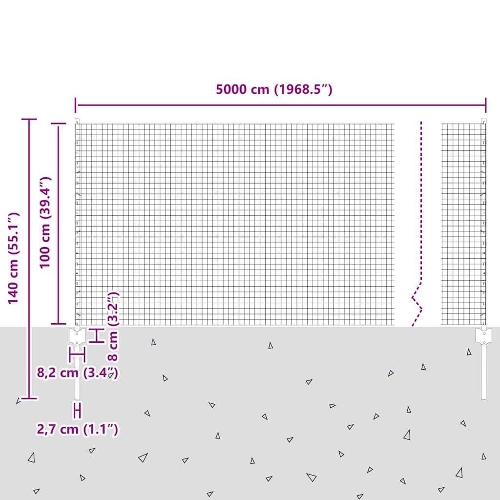 vidaXL Zaun mit Pfosten Silber 1 x 50 m Stahl