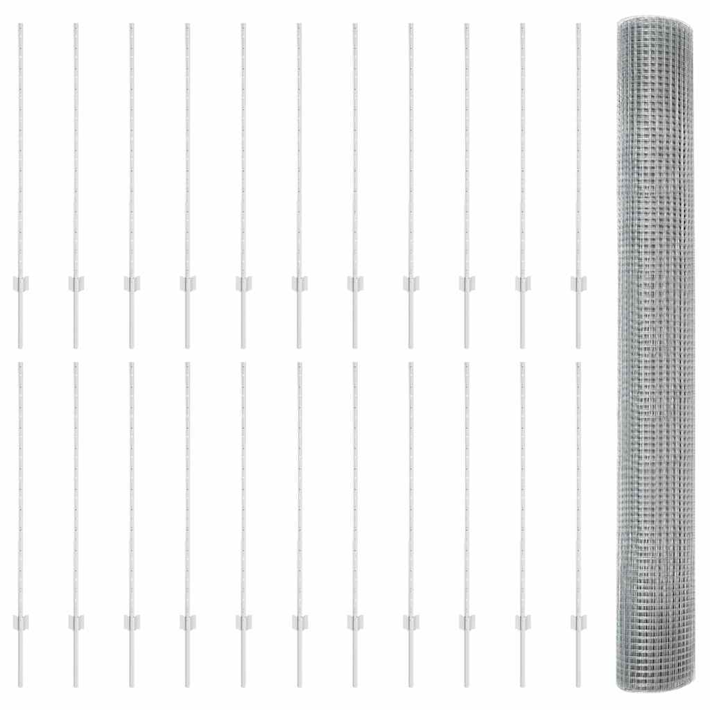 Zaun mit Pfosten Silber 1,2 x 50 m Stahl
