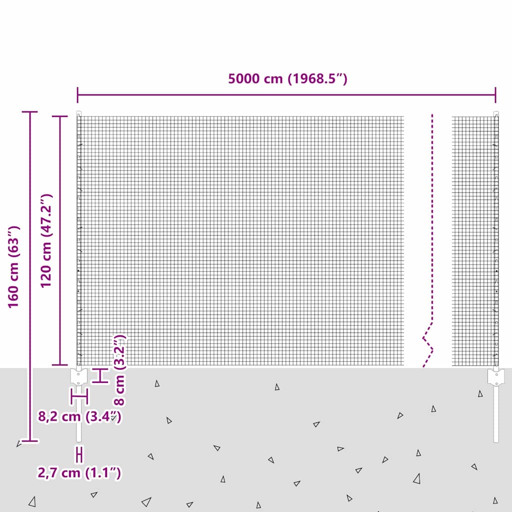 vidaXL Zaun mit Pfosten Silber 1,2 x 50 m Stahl
